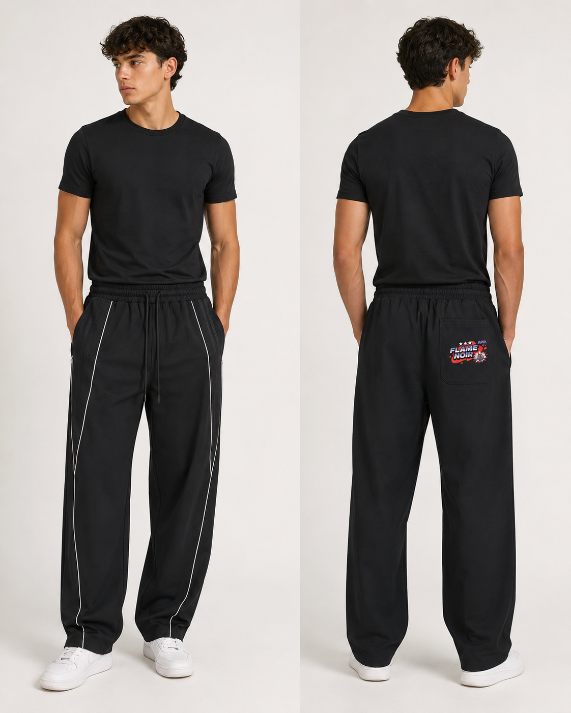 "FLAMENOIR" Reflection Striped Straight-Leg Sweatpants