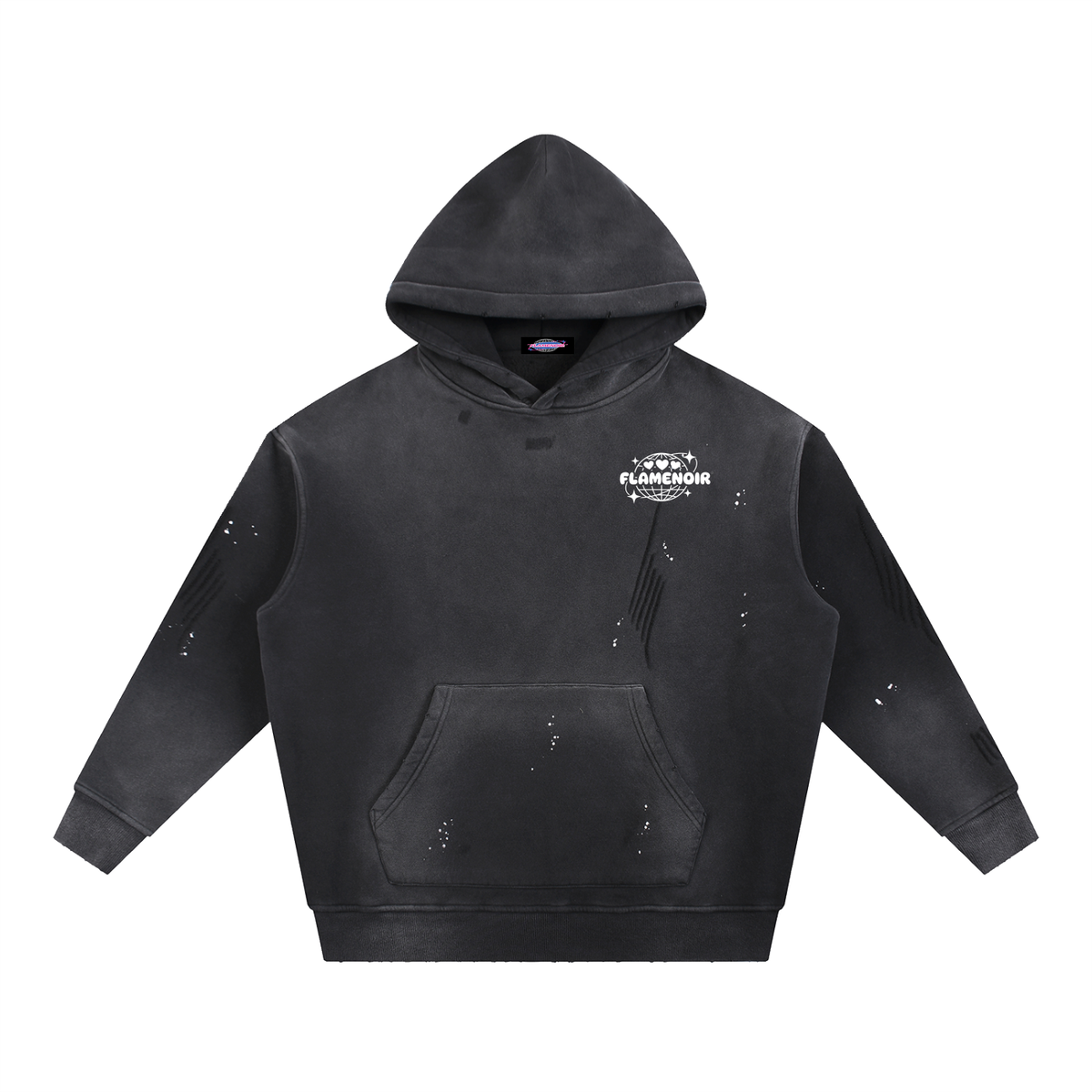 "FLAMENOIR" Vintage Washed Frayed Fleece Hoodie