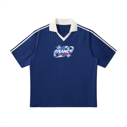 "FRANCE" Contrast Collar Striped Soccer Jersey