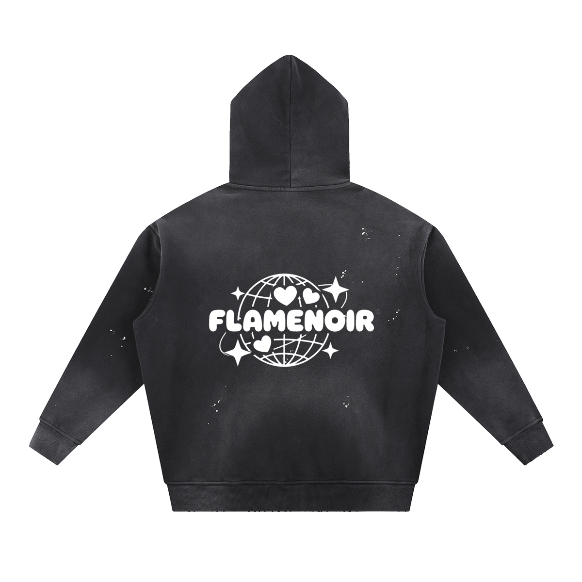"FLAMENOIR" Vintage Washed Frayed Fleece Hoodie