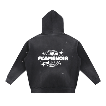 "FLAMENOIR" Vintage Washed Frayed Fleece Hoodie