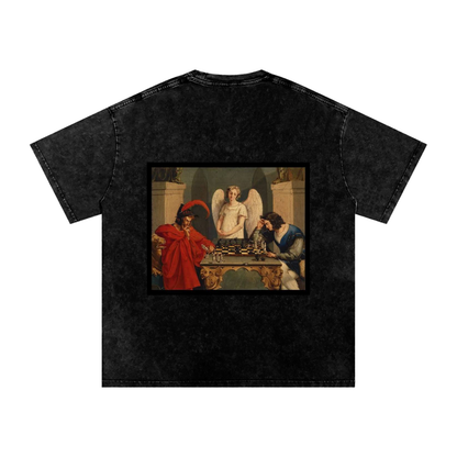 "CHECKMATE" Snow Washed Oversized Cotton T-Shirt