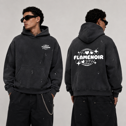 "FLAMENOIR" Vintage Washed Frayed Fleece Hoodie