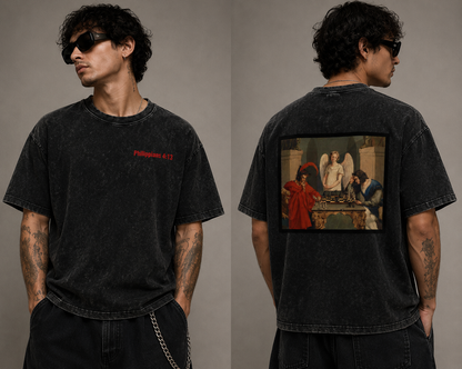 "CHECKMATE" Snow Washed Oversized Cotton T-Shirt
